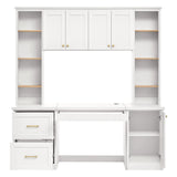 Farmhouse Computer Desk, Home Office Hutch Desk with Keyboard Tray, File Drawer, Cabinets & Adjustable Shelves for Study