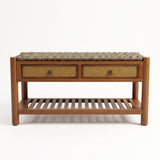 Solid Wood Storage Bench Entryway Shoe Bench Rustic Shoe Organizer with 2 Drawer & Ventilated Slatted Shelf, Walnut