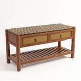 Solid Wood Storage Bench Entryway Shoe Bench Rustic Shoe Organizer with 2 Drawer & Ventilated Slatted Shelf, Walnut