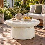 27.56" Round Patio Coffee Table, MGO Side Table Center Table for Indoor & Outdoor Use, No Assembly Required, Off-white Speckled