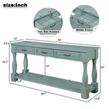60" Long Console Table with Pre-assembled Top&3 Drawers, Mid-Century Modern Sofa Table Display Stand Entryway Accent Table, Retro Blue