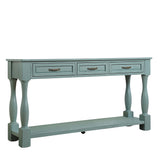 60" Long Console Table with Pre-assembled Top&3 Drawers, Mid-Century Modern Sofa Table Display Stand Entryway Accent Table, Retro Blue