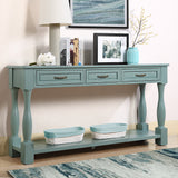 60" Long Console Table with Pre-assembled Top&3 Drawers, Mid-Century Modern Sofa Table Display Stand Entryway Accent Table, Retro Blue