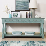 60" Long Console Table with Pre-assembled Top&3 Drawers, Mid-Century Modern Sofa Table Display Stand Entryway Accent Table, Retro Blue