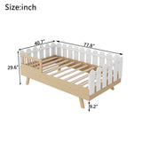 Twin Size Kids Bed Frame with Fence Rails, 2-in-1 Splitable Platform Bed for Boys & Girls, No Box Spring Needed