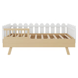 Twin Size Kids Bed Frame with Fence Rails, 2-in-1 Splitable Platform Bed for Boys & Girls, No Box Spring Needed