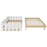 Twin Size Kids Bed Frame with Fence Rails, 2-in-1 Splitable Platform Bed for Boys & Girls, No Box Spring Needed