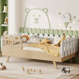 Twin Size Kids Bed Frame with Fence Rails, 2-in-1 Splitable Platform Bed for Boys & Girls, No Box Spring Needed