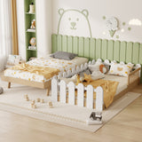 Twin Size Kids Bed Frame with Fence Rails, 2-in-1 Splitable Platform Bed for Boys & Girls, No Box Spring Needed