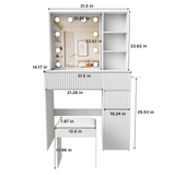 Makeup Vanity Desk Compact Dressing Table Set with Padded Stool, 3-Mode Lighted Hollywood Mirror, Power Outlet & Hair Dryer Holder, White