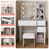 Makeup Vanity Desk Compact Dressing Table Set with Padded Stool, 3-Mode Lighted Hollywood Mirror, Power Outlet & Hair Dryer Holder, White