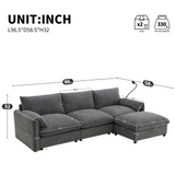 96.5"W L-Shaped Sectional Sofa Chenille Upholstered Sofa Couch with Storage Ottoman, Phone Holder & USB Ports