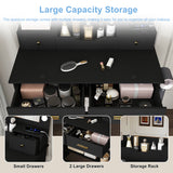 Makeup Vanity Desk Compact Dressing Table Set with Stool, 3-Mode Lighted Hollywood Mirror, Power Socket & Hair Dryer Holder, Black