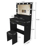 Makeup Vanity Desk Compact Dressing Table Set with Stool, 3-Mode Lighted Hollywood Mirror, Power Socket & Hair Dryer Holder, Black