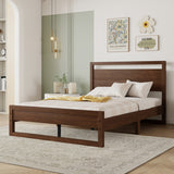 Queen Size Rubber Wood Platform Bed with Frame-Shaped Headboard & Footboard for Bedroom, Apartment, Under Bed Storage
