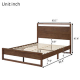 Queen Size Rubber Wood Platform Bed with Frame-Shaped Headboard & Footboard for Bedroom, Apartment, Under Bed Storage
