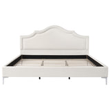King Size Upholstered Platform Bed Frame with Curved Thick Padded Headboard & Sturdy Iron Legs, Off White