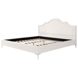 King Size Upholstered Platform Bed Frame with Curved Thick Padded Headboard & Sturdy Iron Legs, Off White