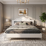 King Size Upholstered Platform Bed Frame with Curved Thick Padded Headboard & Sturdy Iron Legs, Off White