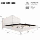 King Size Upholstered Platform Bed Frame with Curved Thick Padded Headboard & Sturdy Iron Legs, Off White