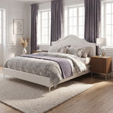 King Size Upholstered Platform Bed Frame with Curved Thick Padded Headboard & Sturdy Iron Legs, Off White