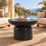 23.82" Round Black Marble Effect MGO Outdoor Coffee Table, Patio Side Table for Indoor, Backyard, Gardern, No Assembly Required