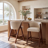 Set 2 Counter Stools Ergonomic Bar Stool Upholstered Dining Chairs with Thick Padded Seat, Curved Backrest & Footrest, Beige+Walnut