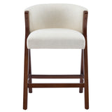 Set 2 Counter Stools Ergonomic Bar Stool Upholstered Dining Chairs with Thick Padded Seat, Curved Backrest & Footrest, Beige+Walnut