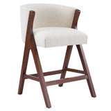 Set 2 Counter Stools Ergonomic Bar Stool Upholstered Dining Chairs with Thick Padded Seat, Curved Backrest & Footrest, Beige+Walnut