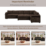 L-shaped Modular Sectional Sofa with Movable Ottoman, 124.8"W Chenille Sectional Couch with Hidden Storage Compartments & USB Ports
