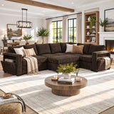 L-shaped Modular Sectional Sofa with Movable Ottoman, 124.8"W Chenille Sectional Couch with Hidden Storage Compartments & USB Ports
