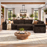 L-shaped Modular Sectional Sofa with Movable Ottoman, 124.8"W Chenille Sectional Couch with Hidden Storage Compartments & USB Ports