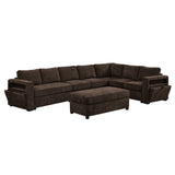 L-shaped Modular Sectional Sofa with Movable Ottoman, 124.8"W Chenille Sectional Couch with Hidden Storage Compartments & USB Ports
