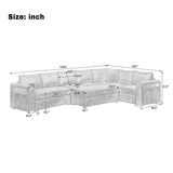 L-shaped Modular Sectional Sofa with Movable Ottoman, 124.8"W Chenille Sectional Couch with Hidden Storage Compartments & USB Ports