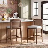 Set 2 Counter Stools Ergonomic Bar Stool with Padded Seat, Curved Rattan Back, Footrest for Breakfast Nook Kitchen Island, Beige,Walnut