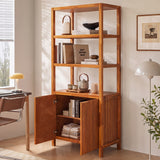 75.55"H Storage Display Cabinet with Open Shelves & Double Doors Cabinet, Freestanding Wood Shelving Unit Bookcase for Living Room