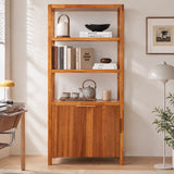 75.55"H Storage Display Cabinet with Open Shelves & Double Doors Cabinet, Freestanding Wood Shelving Unit Bookcase for Living Room