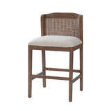 Set 2 Counter Stools Ergonomic Bar Stool with Padded Seat, Curved Rattan Back, Footrest for Breakfast Nook Kitchen Island, Beige,Walnut