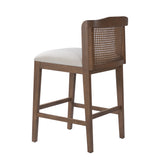 Set 2 Counter Stools Ergonomic Bar Stool with Padded Seat, Curved Rattan Back, Footrest for Breakfast Nook Kitchen Island, Beige,Walnut