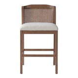Set 2 Counter Stools Ergonomic Bar Stool with Padded Seat, Curved Rattan Back, Footrest for Breakfast Nook Kitchen Island, Beige,Walnut