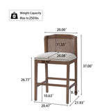 Set 2 Counter Stools Ergonomic Bar Stool with Padded Seat, Curved Rattan Back, Footrest for Breakfast Nook Kitchen Island, Beige,Walnut
