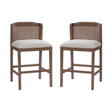 Set 2 Counter Stools Ergonomic Bar Stool with Padded Seat, Curved Rattan Back, Footrest for Breakfast Nook Kitchen Island, Beige,Walnut