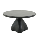 27.56" Round Coffee Table, Faux Travertine MGO Accent Cocktail Table with Sculptural Trumpet Base, Side Table for Living Room