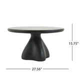 27.56" Round Coffee Table, Faux Travertine MGO Accent Cocktail Table with Sculptural Trumpet Base, Side Table for Living Room