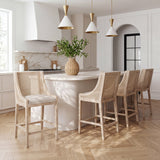 Set of 4 Counter Stools French Country Bar Stool with Padded Seat, Rattan Back&Footrest for Breakfast Nook Kitchen Island,Washed Light Oak