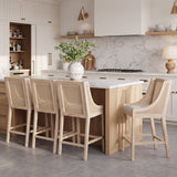 Set of 4 Counter Stools French Country Bar Stool with Padded Seat, Rattan Back&Footrest for Breakfast Nook Kitchen Island,Washed Light Oak