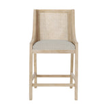 Set of 4 Counter Stools French Country Bar Stool with Padded Seat, Rattan Back&Footrest for Breakfast Nook Kitchen Island,Washed Light Oak
