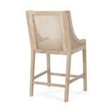 Set of 4 Counter Stools French Country Bar Stool with Padded Seat, Rattan Back&Footrest for Breakfast Nook Kitchen Island,Washed Light Oak