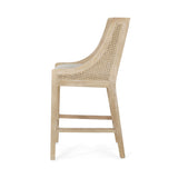 Set of 4 Counter Stools French Country Bar Stool with Padded Seat, Rattan Back&Footrest for Breakfast Nook Kitchen Island,Washed Light Oak