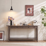 Solid Console Table Entryway Accent Table Storage Sofa Table Display Stand with 2 Drawers & Shelf, Walnut